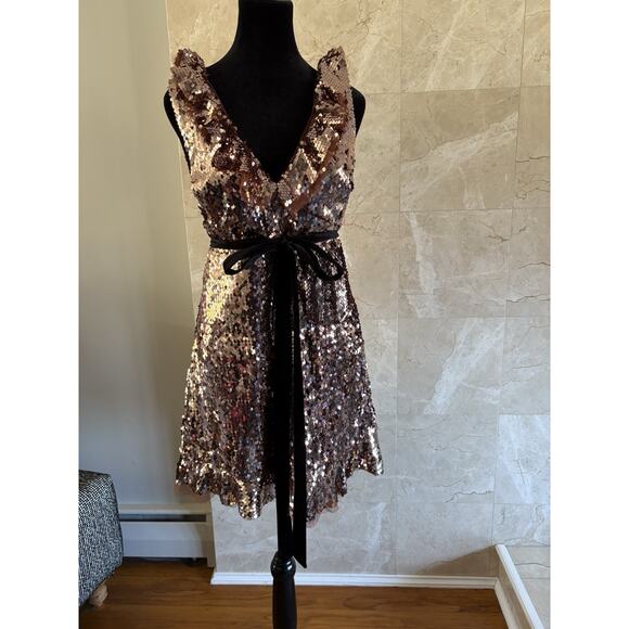 Free People Tribeca Sequin Mini Party Dress - 2 - Copper, Open Back, NYE Holiday - Picture 4 of 16
